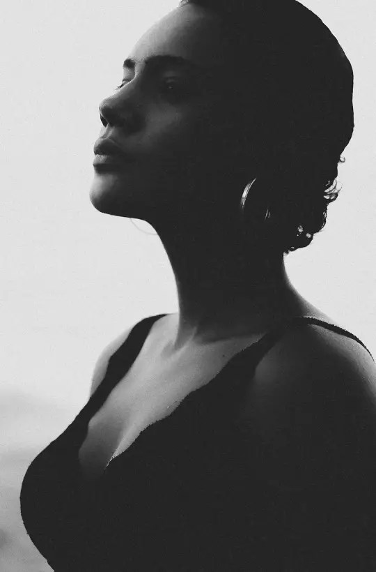 Black and white portrait of a woman in profile