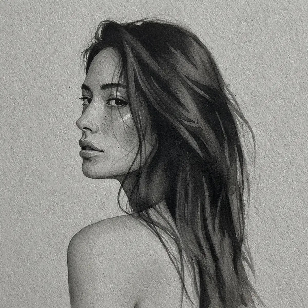 Ink illustration of a woman in profile, representing nasal tip refinement with tip plasty