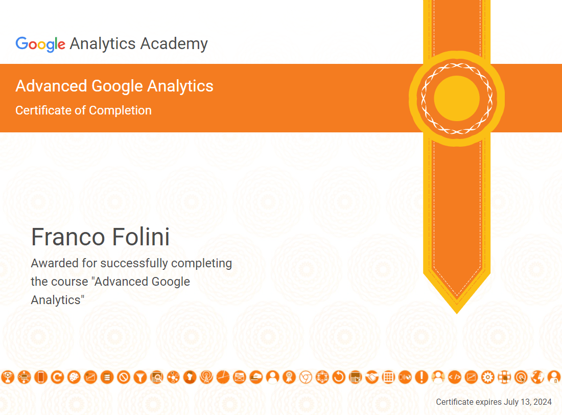 Franco Folini Advanced Google Analytics Certificate