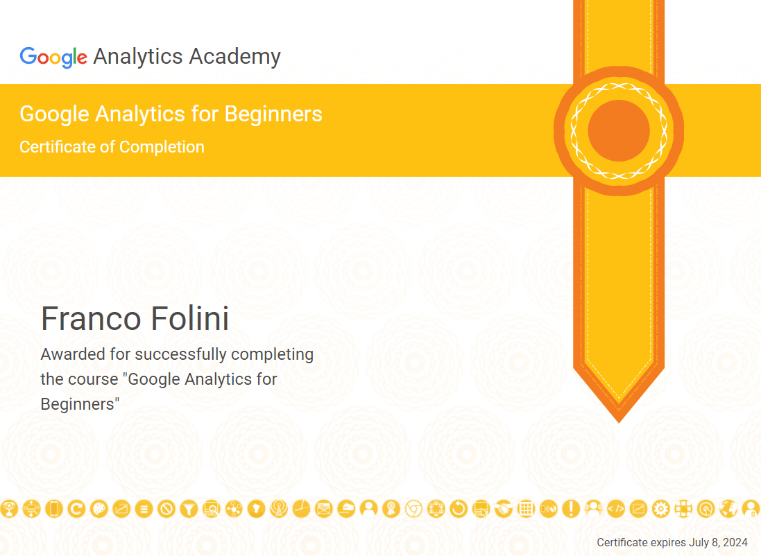 Franco Folini Google Analytics for Beginners Certificate