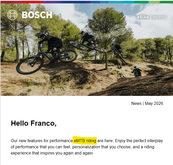 Bosch newsletter ignores segmentation and keeps pushing the MTB feature, despite my purchase of a gravel bike.