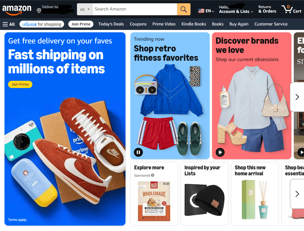 Amazon US homepage