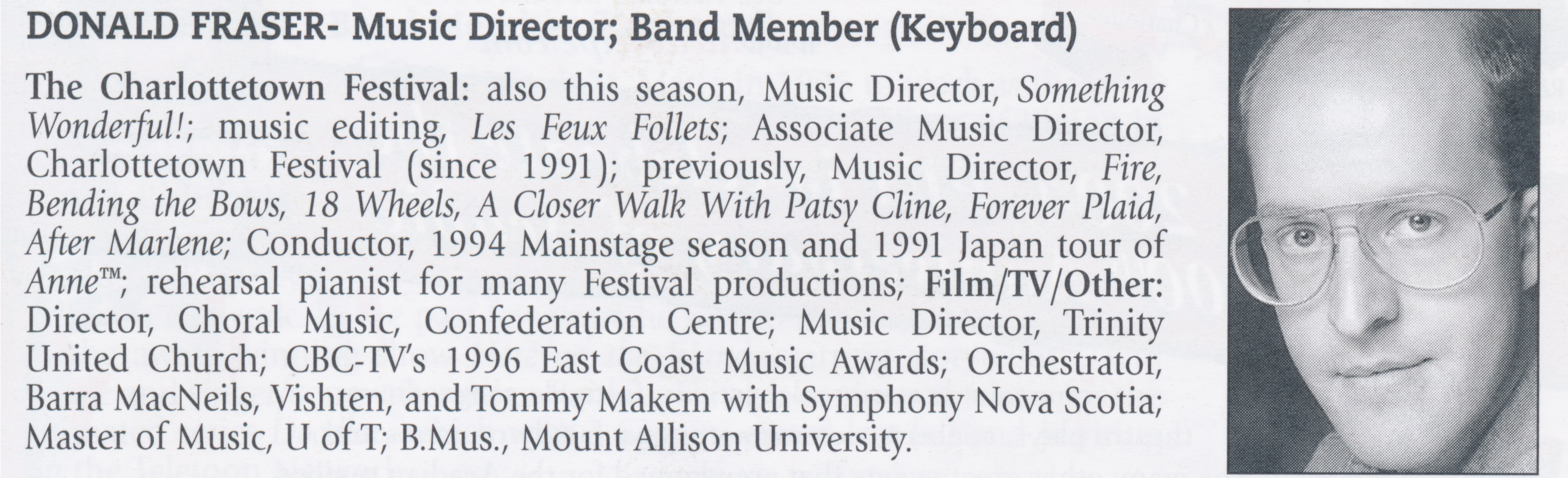 Vocal Coach on PEI 2004 Bio