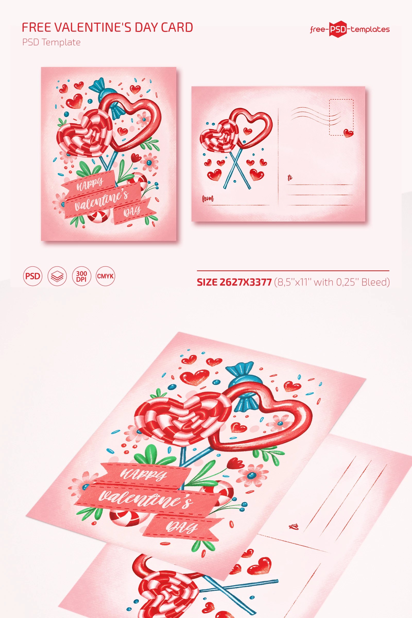 Free valentine's day card template for photoshop (psd)