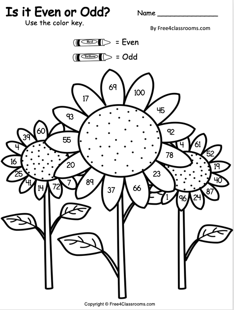 free even and odd color key worksheet up to 100 free4classrooms