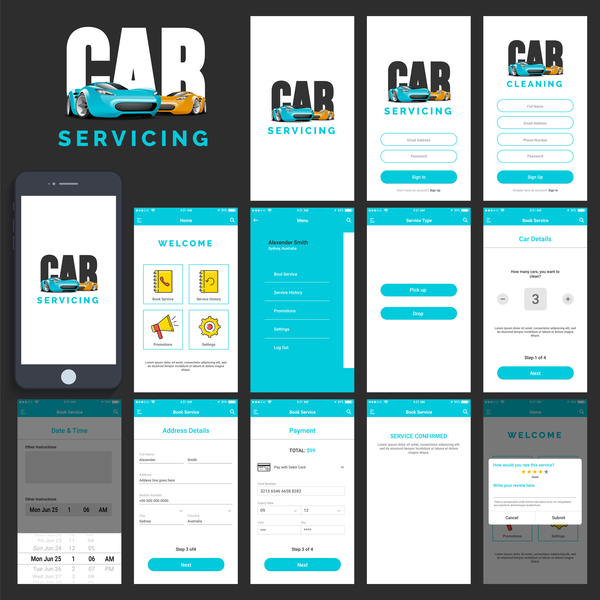 car servicing app ui design vector free download on excellent car service app