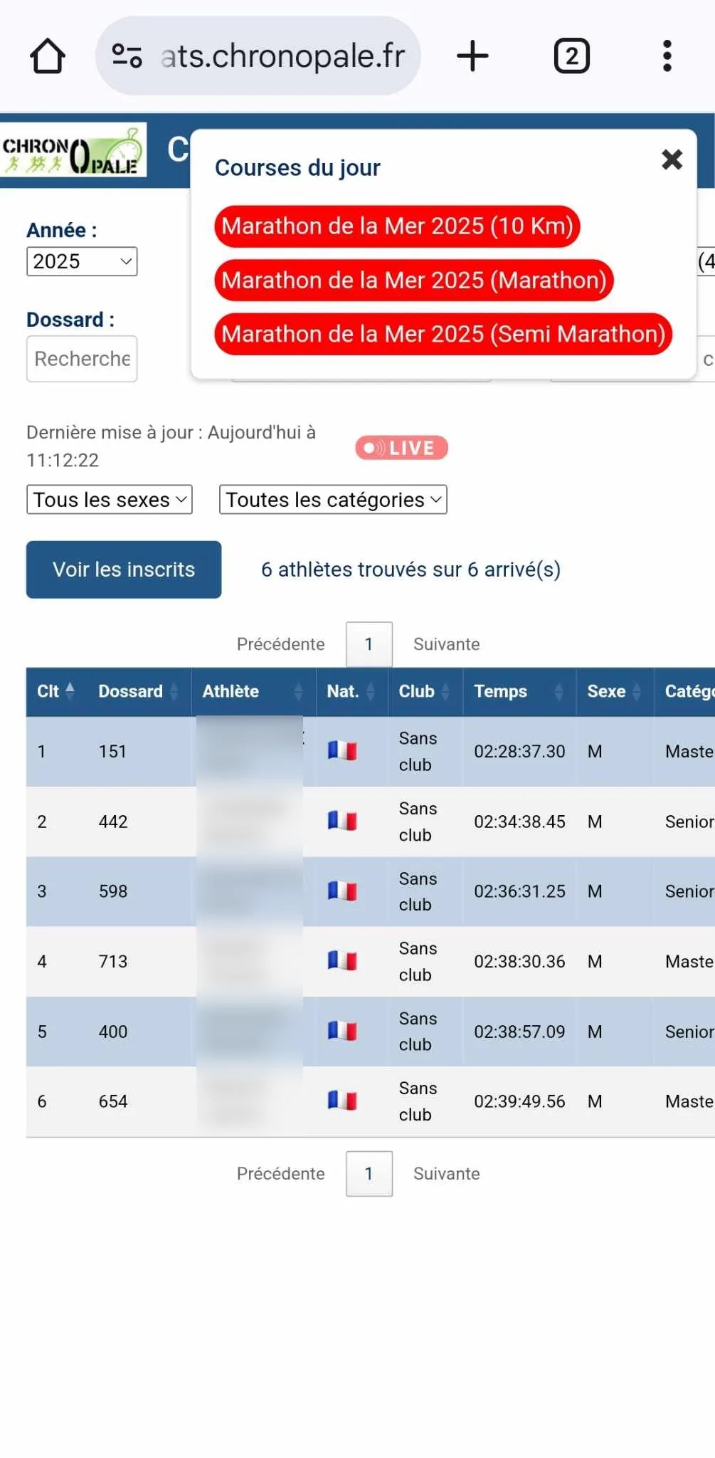Site Résultats Chronopale