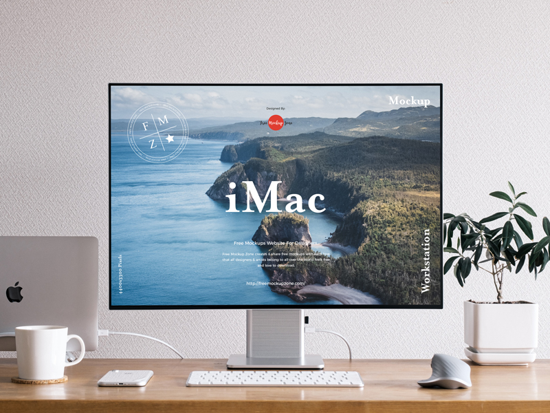 Imac mockup psd template to present your macos app design in a photorealistic look. Free Front View Workstation Imac Mockup Free Mockup Zonefree Mockup Zone