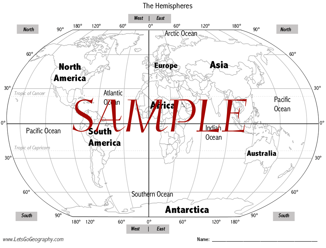 World Map Of Hemispheres Free Printable Map Free Hemisphere Map Offer Lets Go Geography 4 