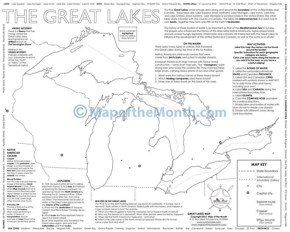 Blank Map Of Great Lakes Free Printable Map Great Lakes Map Maps For The Classroom 