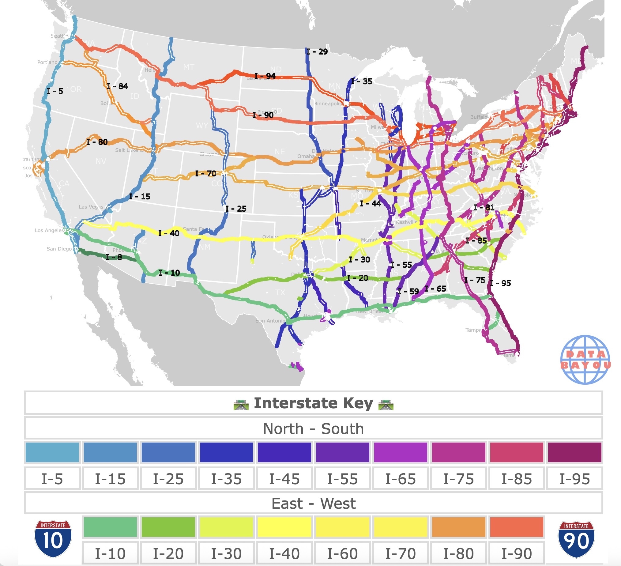 Map Of The United States Interstate Highway System Free Printable Map Map Of U S Interstates 
