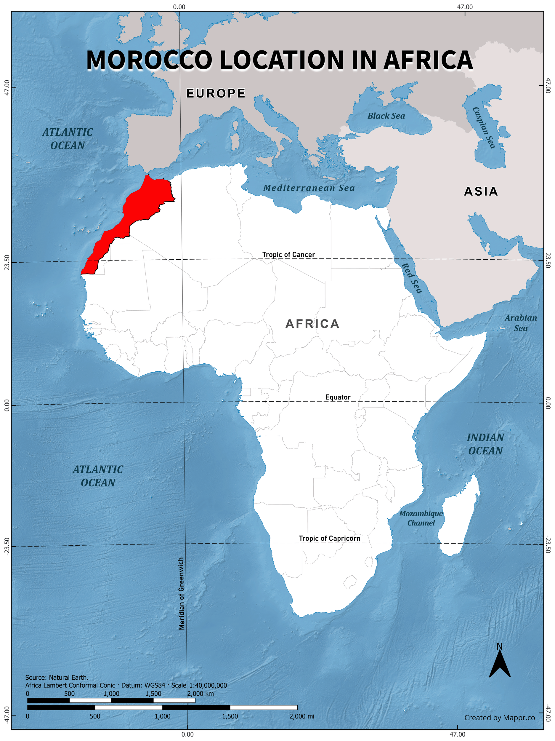 World Map With Morocco Free Printable Map Morocco Maps Mappr 