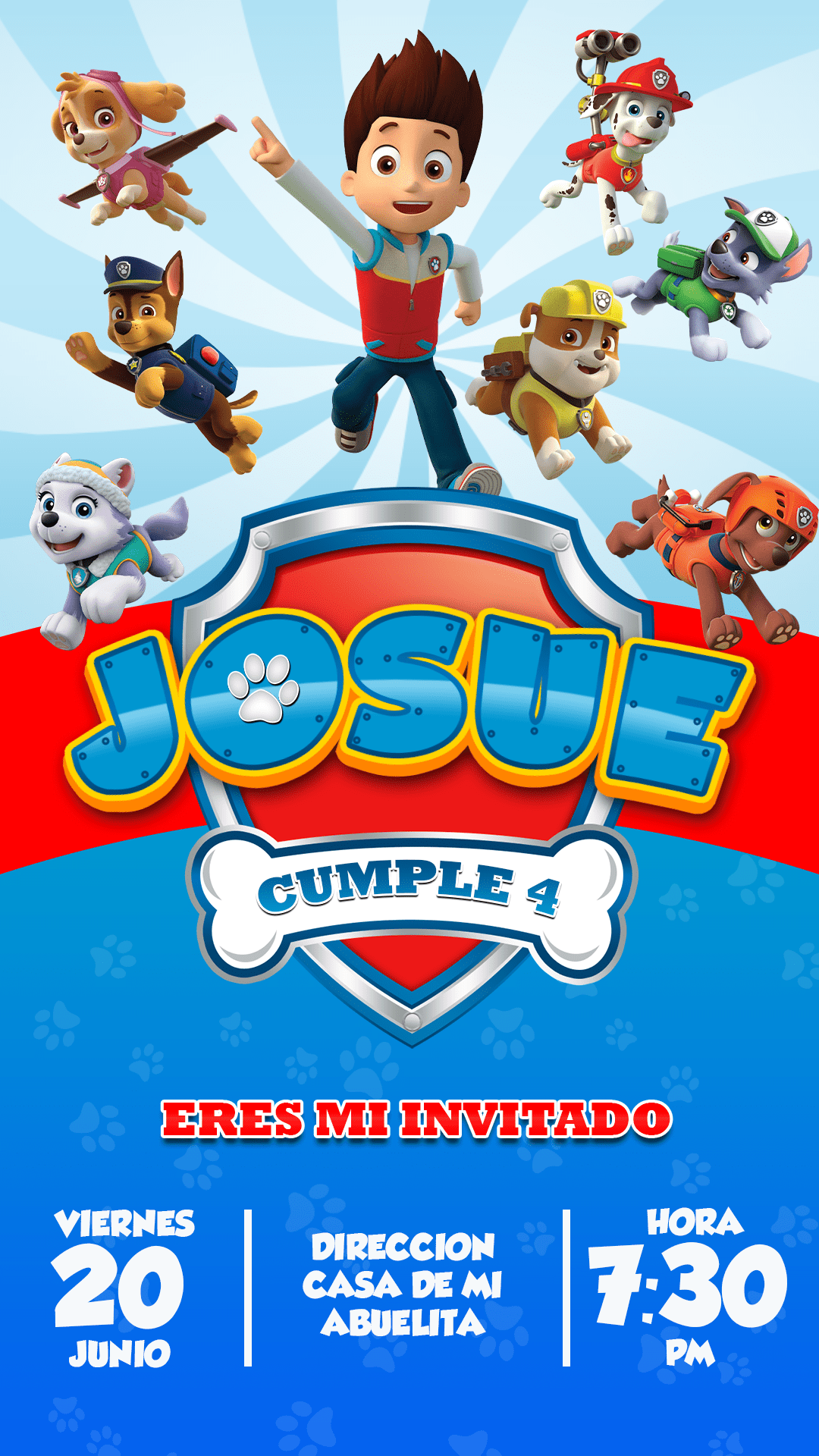 Tarjeta Digital de Paw Patrol PSD