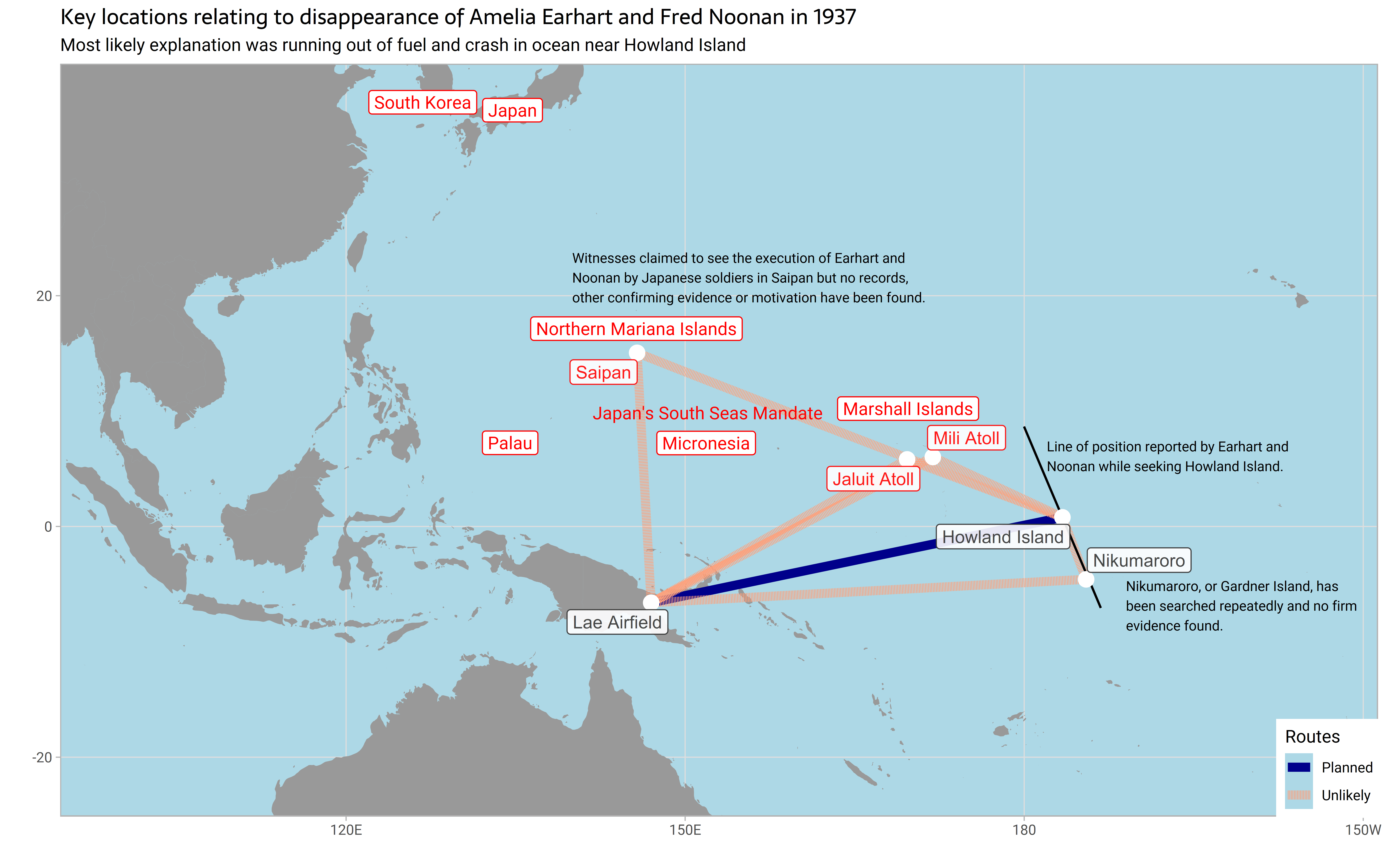 Mapping Locations Related To The Amelia Earhart By 0307 Map1 