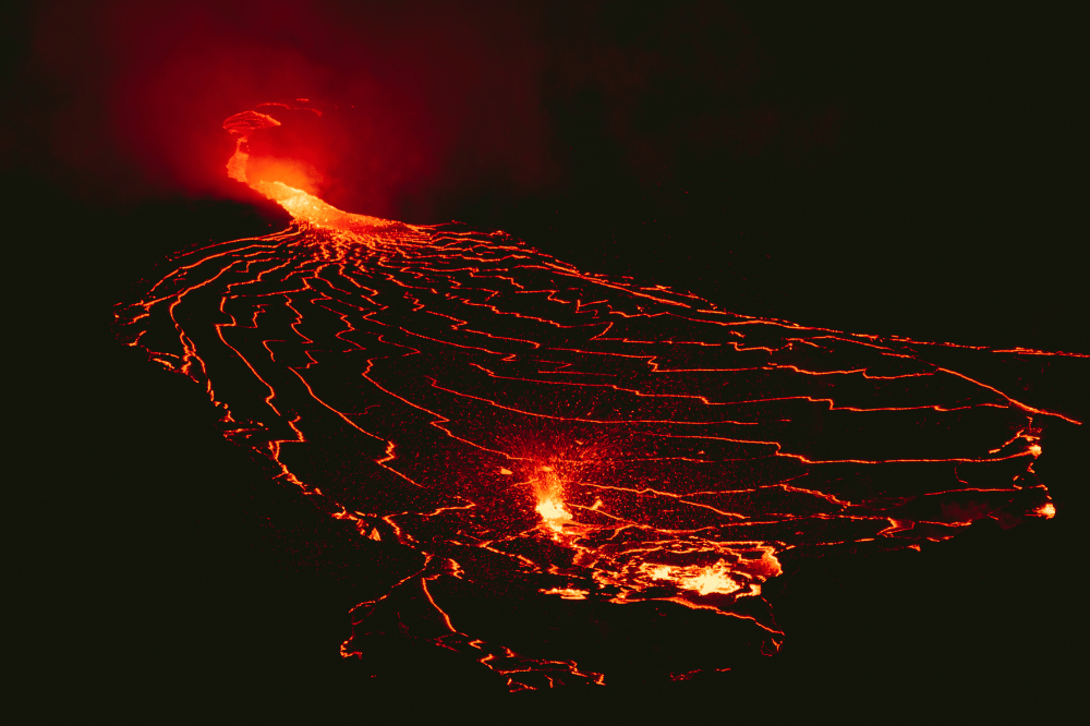 Volcano night lava flow