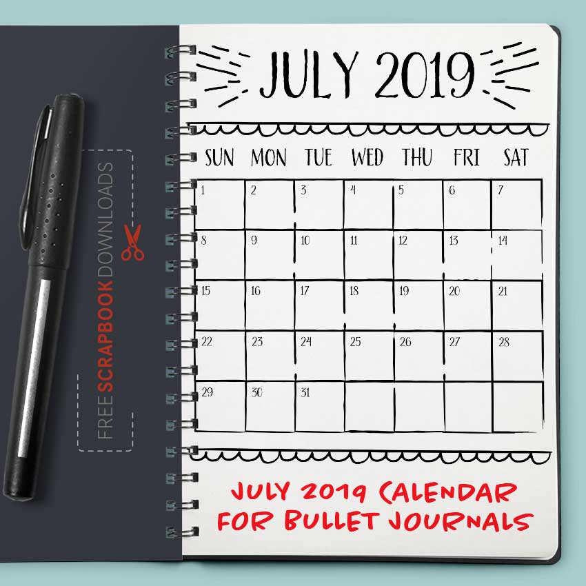 july 2019 bullet journal calendar template free scrapbook downloads