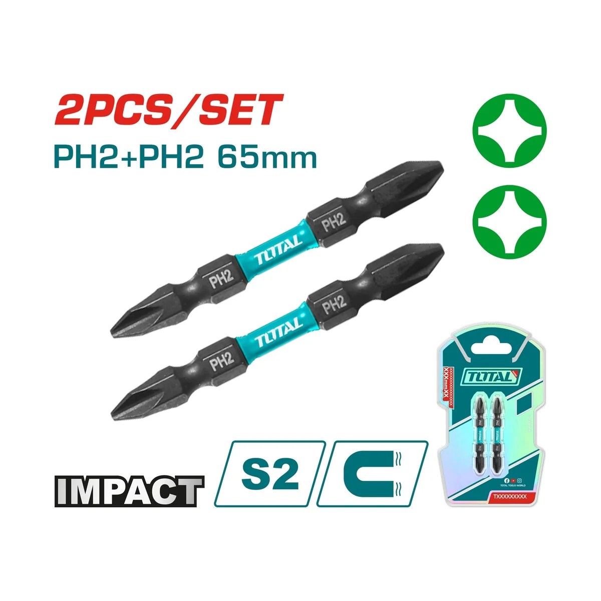 Jogo 2 Bits de Impacto PH2 65mm Aço S2 Magnéticos