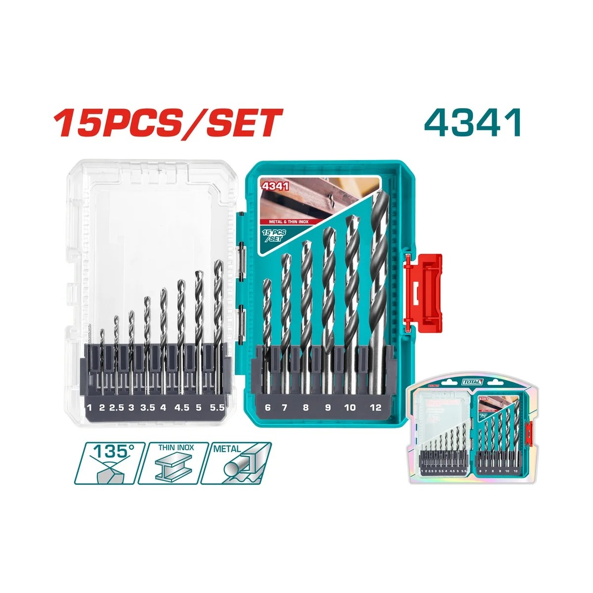 Jogo de Brocas HSS 4341 15 Peças 1 a 12mm