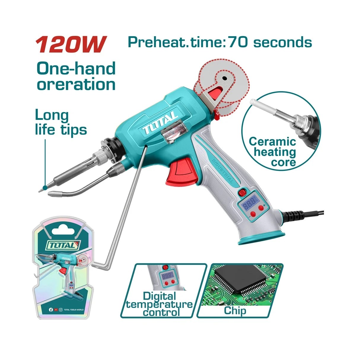 Pistola de Solda 120W com Alimentador de Estanho e Display Digital