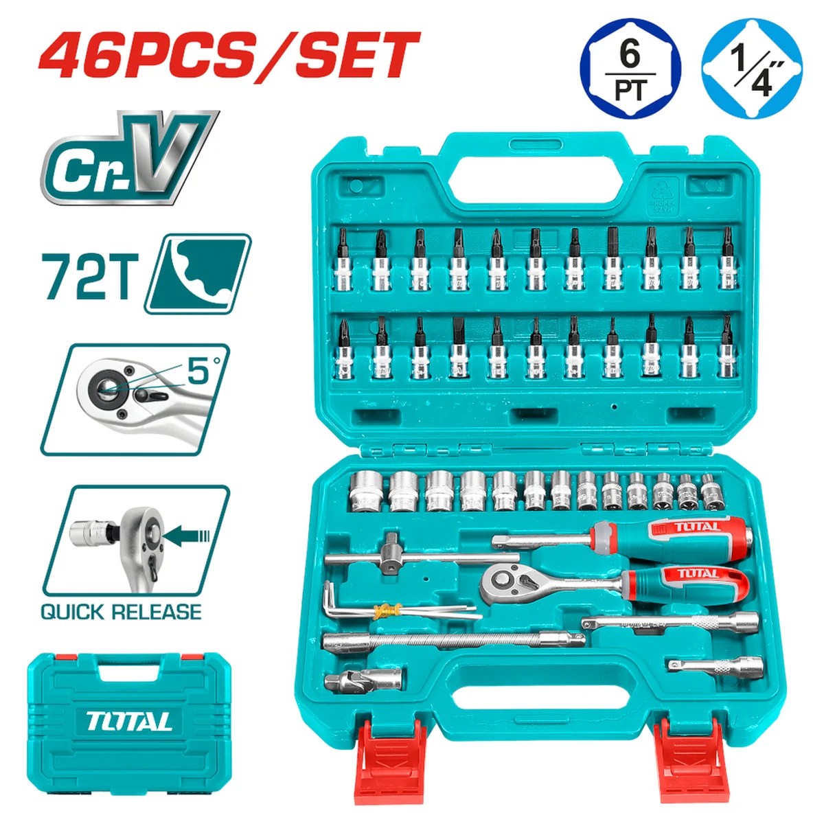 Conjunto De Soquetes 1/4" 46 Peças