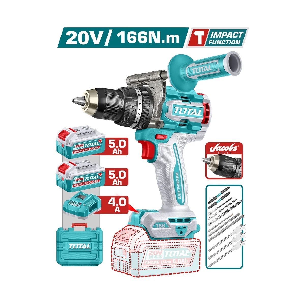 Furadeira Parafusadeira de Impacto Brushless 20V 166Nm