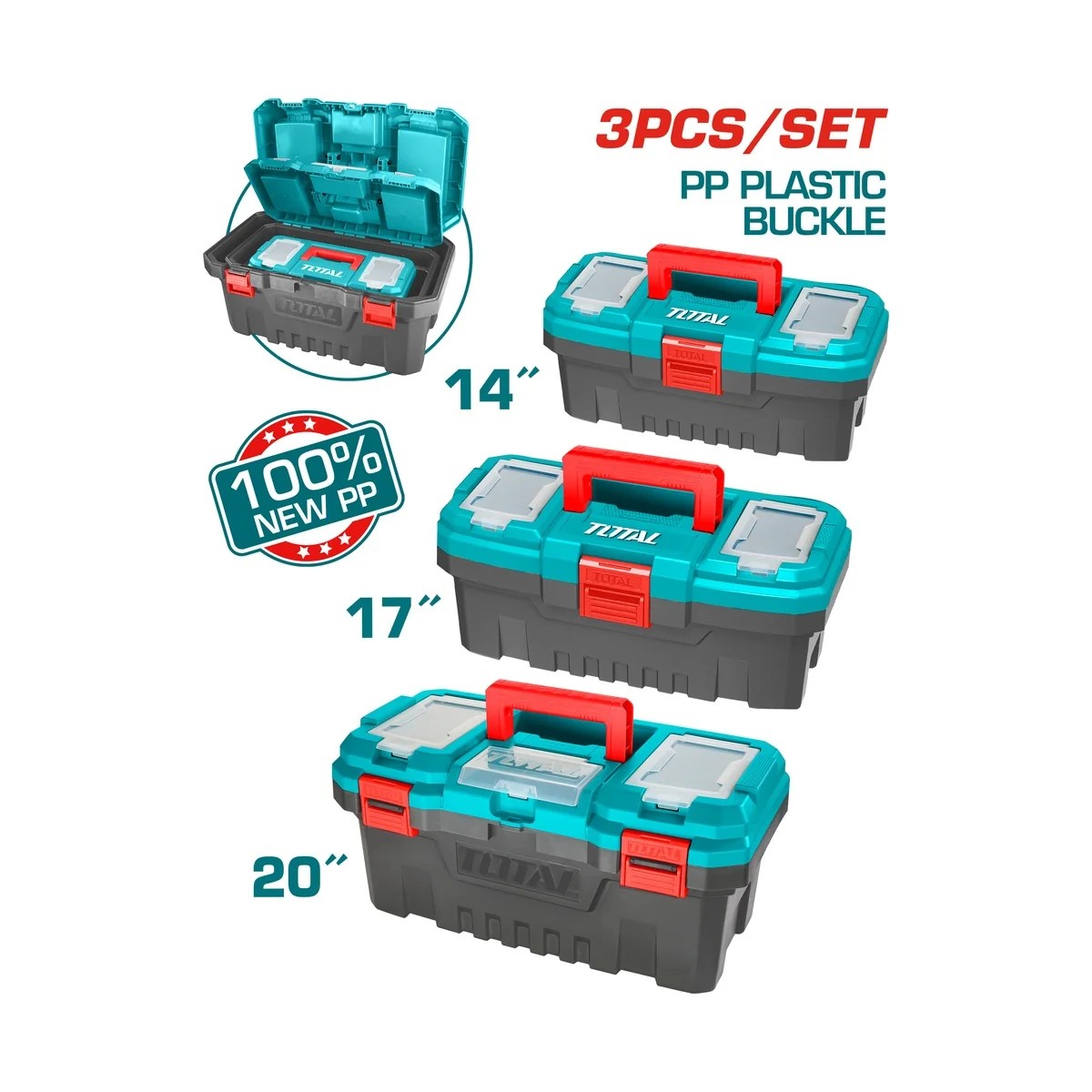 Jogo de Caixas de Ferramentas Plásticas 3 Peças 14", 17" e 20"