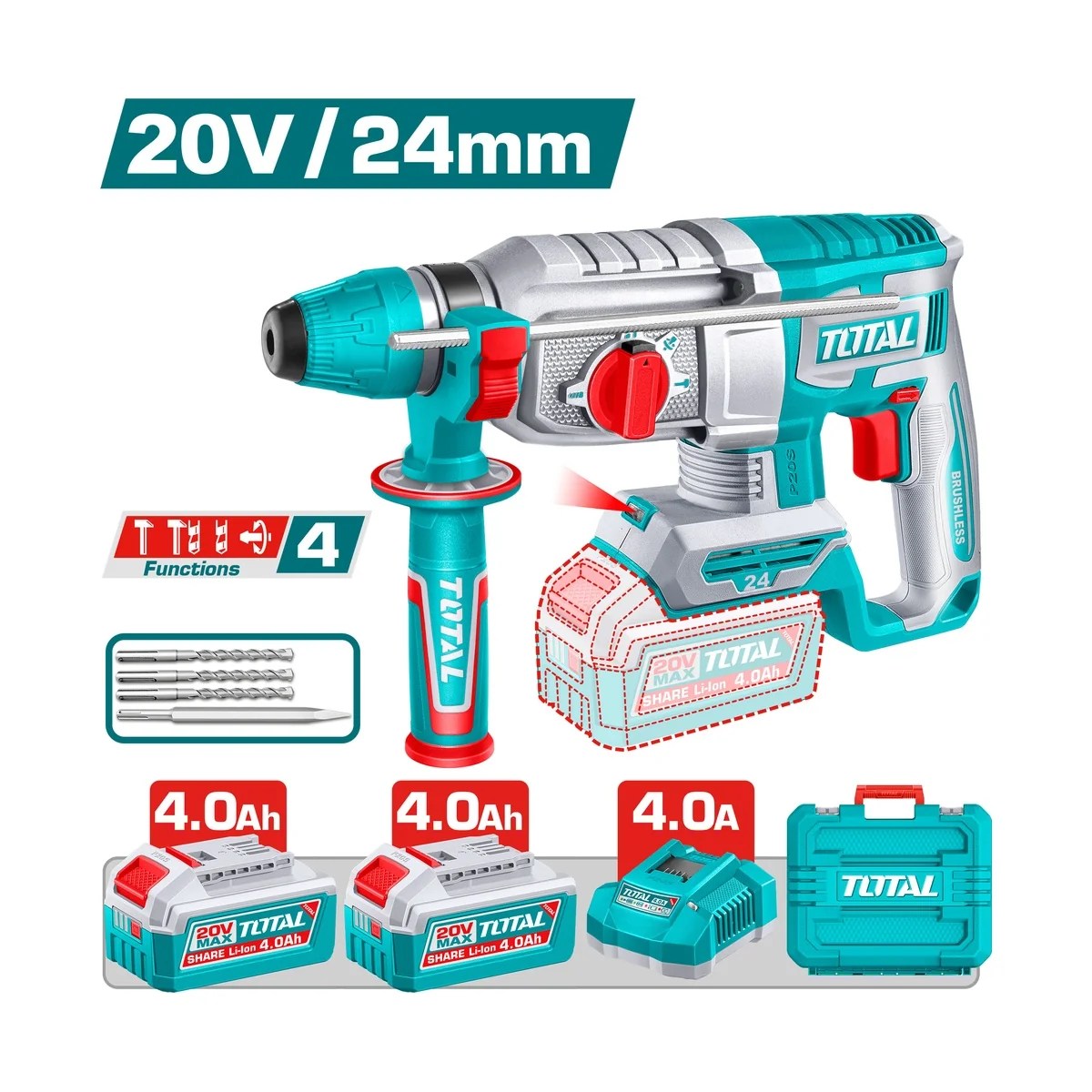Martelete Perfurador a Bateria Brushless 20V SDS Plus 2,4J