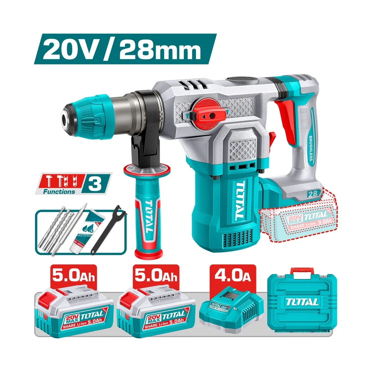 Martelete Perfurador a Bateria Brushless 20V SDS Plus 4,5J