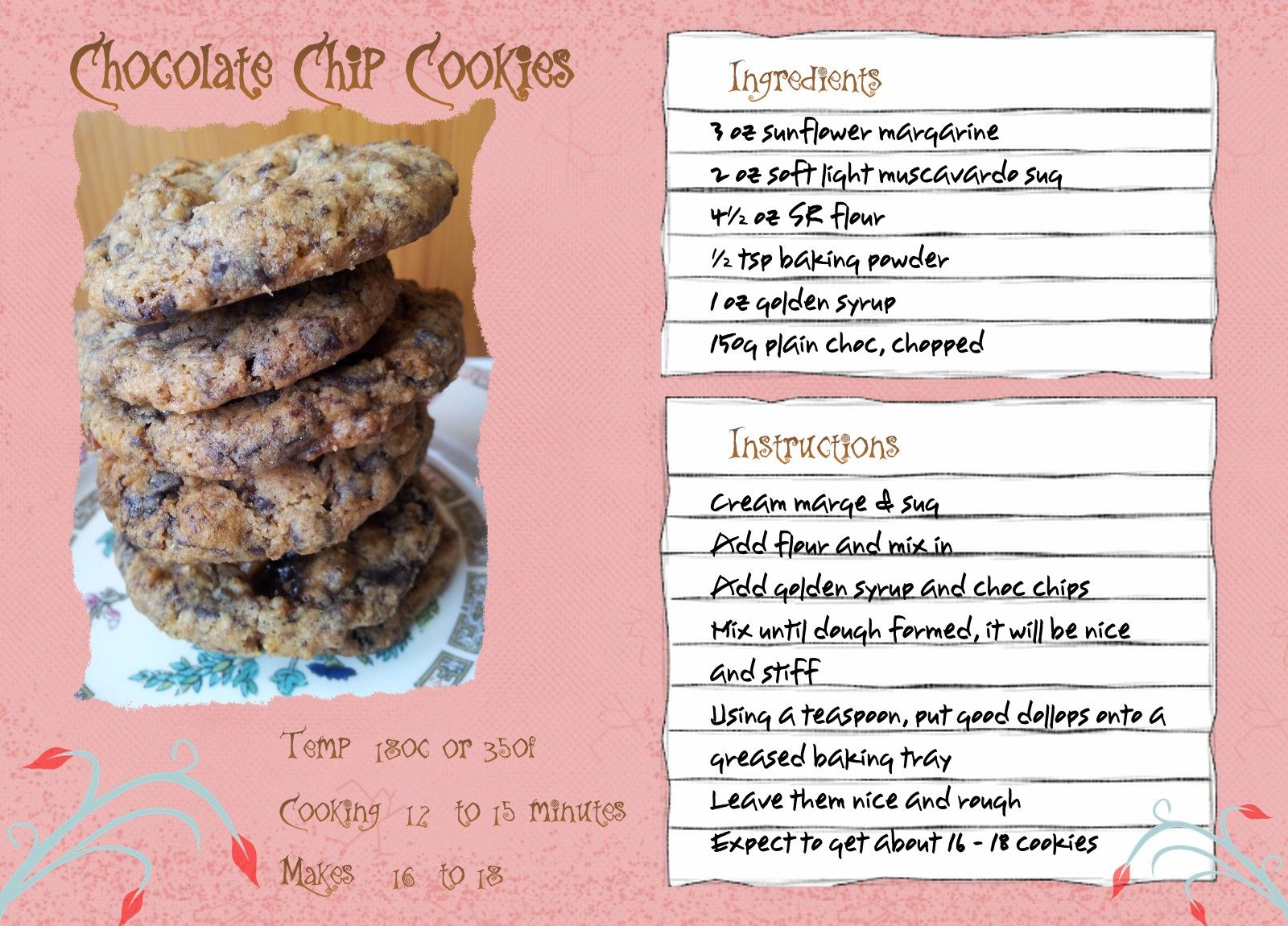 chocolate chip cookies recipe card wolfsinger s grove