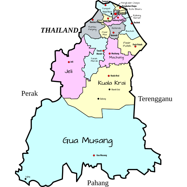File Map Of Kota Bharu District Kelantan Svg Wikipedia This place is situated in Kelantan Malaysia its geographical coordinates are 5 48 0 North 102 9 0 East and its original name with diacritics is Tanah Merah.