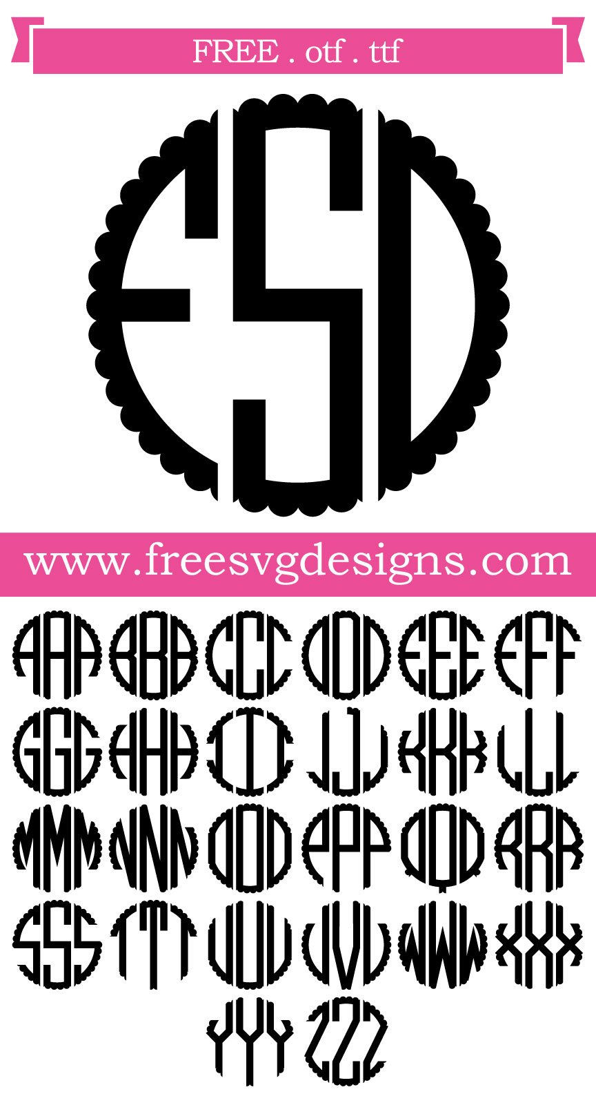 Use your custom monograms for weddings, for cutting machines. Free Svg Files Svg Png Dxf Eps Scalloped Monogram Font