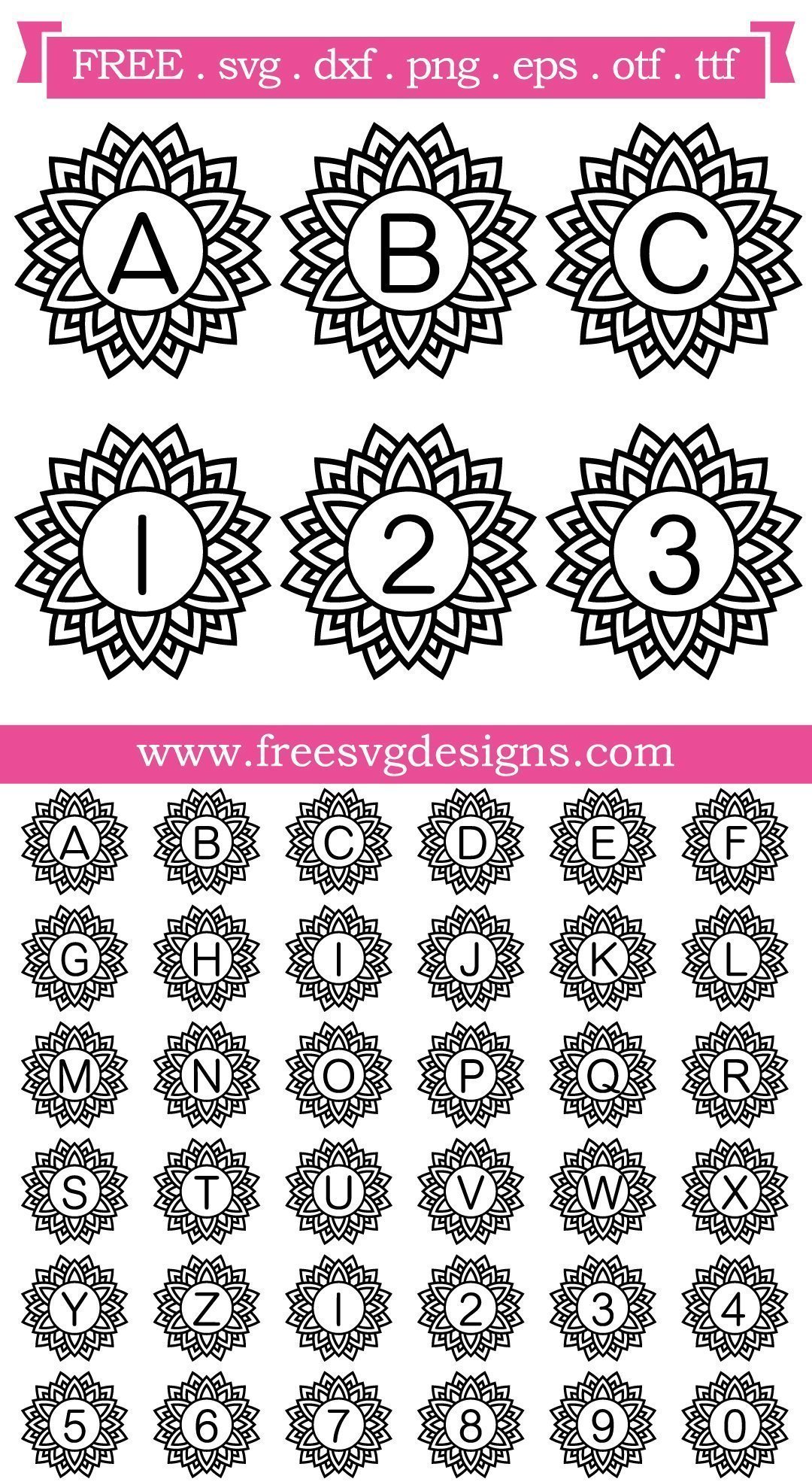Download 12 circle mandala & split monogram frame (font not. Free SVG Files | SVG, PNG, DXF, EPS | Mandala Monogram Font Free SVG