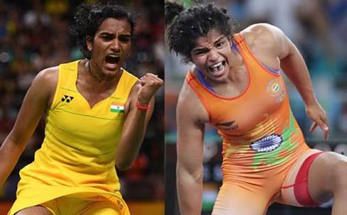 P V Sindhu (left) and Sakshi Malik 