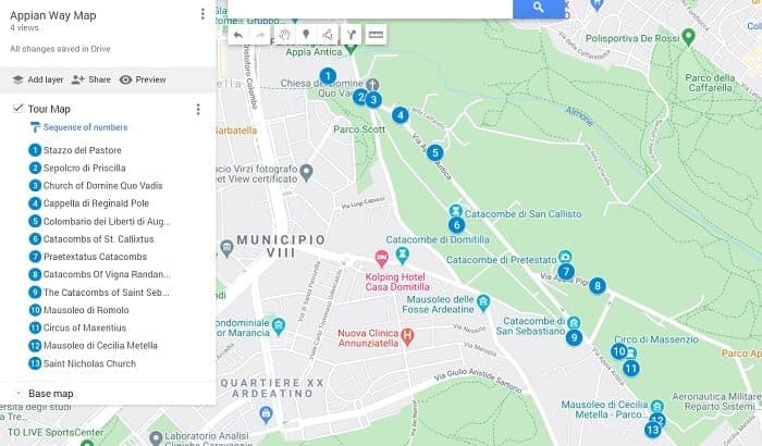 A Self Guided Map Revealing What To See On Appian Way Including Stops Appian Way Map 1 