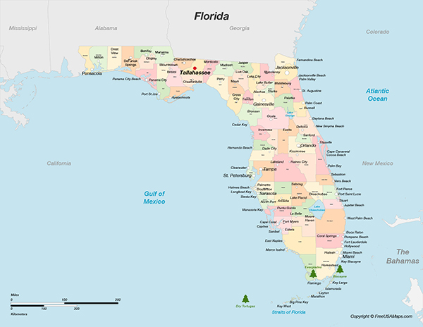 Printable Map Of Florida With Capital Free USA Maps Florida With Counties And Cities 