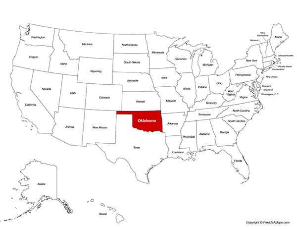 Printable Map Of Oklahoma State Outline Free USA Maps Oklahoma Location On The Us Map 
