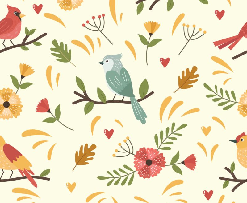 Spring Birds Seamless Pattern - Beautiful Ultra HD Colorful Pictures | Free Download