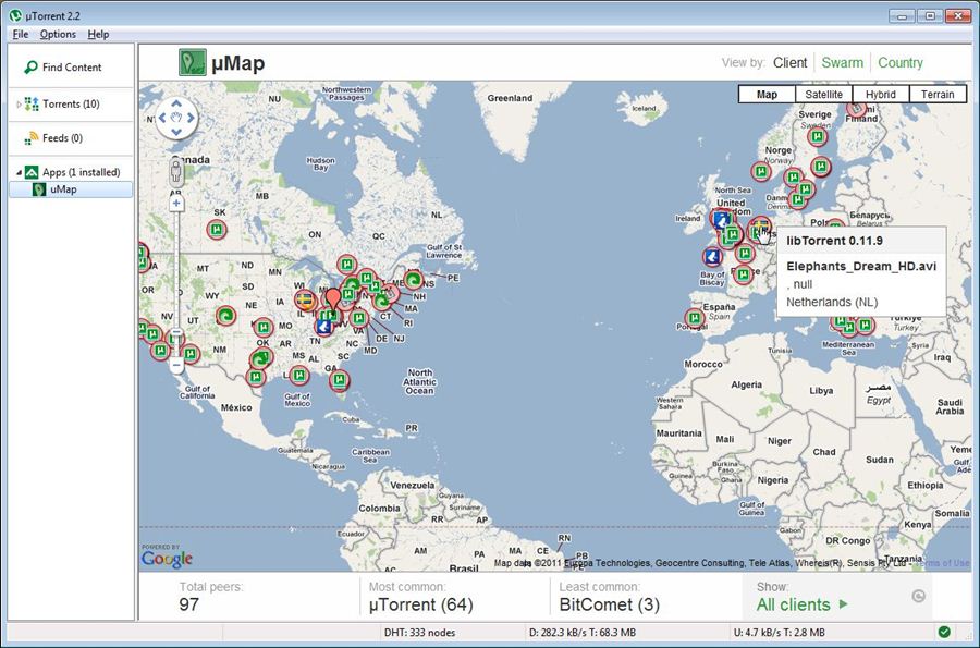 UMap Visualize Your UTorrent Downloads On A Google Map Of The World UMap Screenshot2 