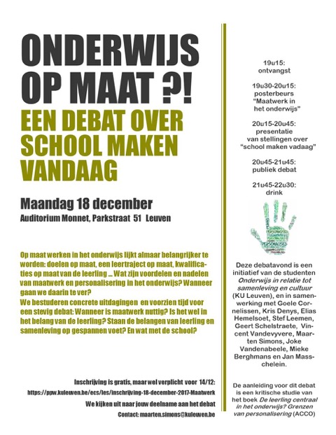 Onderwijs op maat ?!  Een debat over school maken vandaag @ KU Leuven | Leuven | België