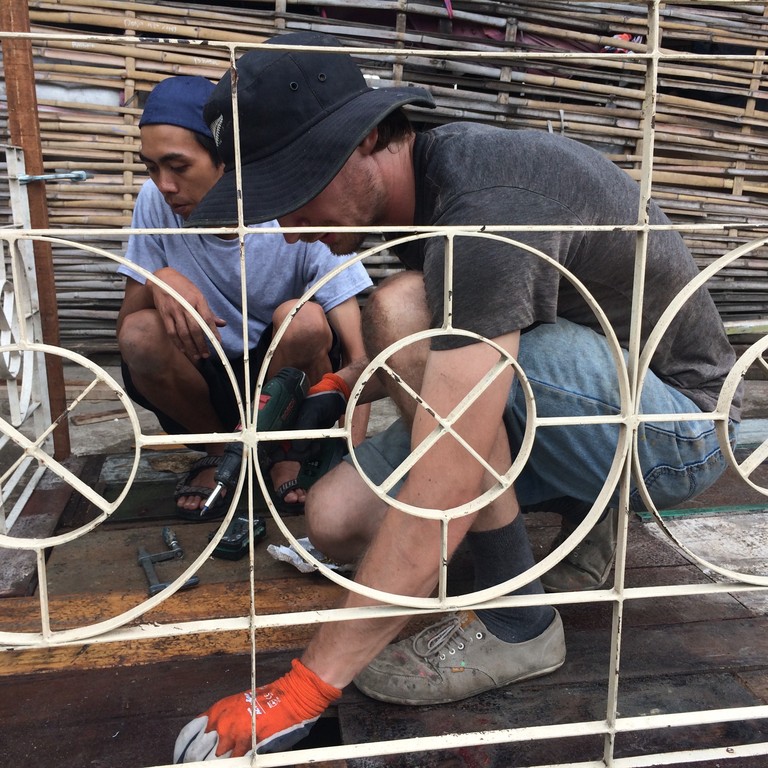 Assembling the stage floor and railings