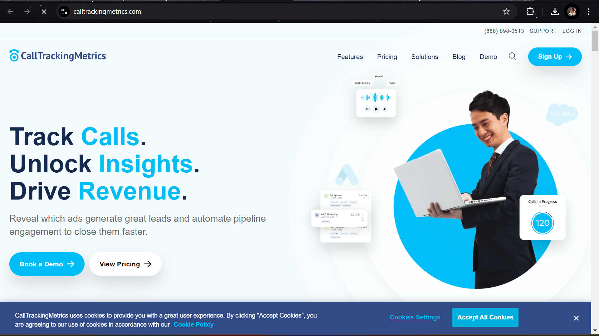 CallTrackingMetrics platform showing dynamic number insertion call attribution and multi-channel analytics