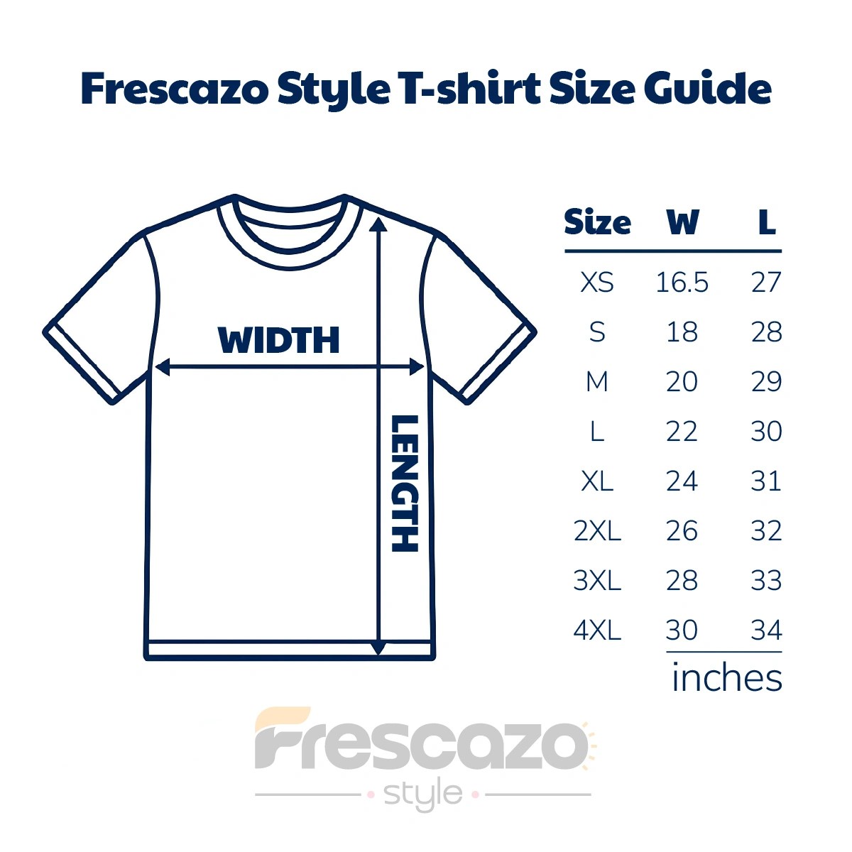 Frescazo Style cultural and heritage T-shirt size guide