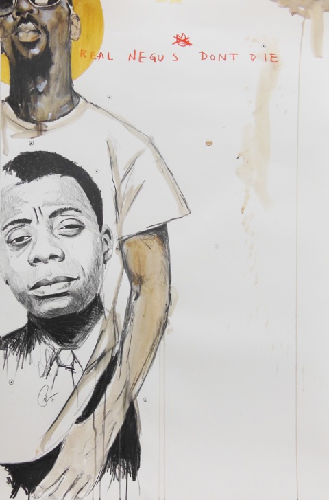 Real NEGUS Don't Die: Fire Inside. Graphite and acrylic on paper. 39x26 in. 2012. Fahamu Pecou