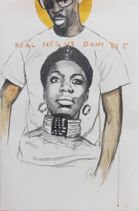 Real NEGUS Don't Die: Young, Gifted, & Black. Graphite and acrylic on paper. 39x26 in. 2012. Fahamu Pecou