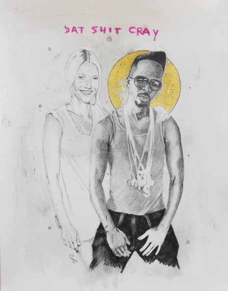 NEGUS in Paris, For Real (feat. Gwyneth Paltrow). Graphite, gold leaf and oil stick on paper. 25x18 in. 2012. Fahamu Pecou