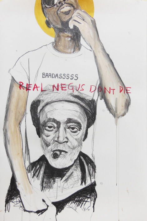 Real NEGUS Don't Die: BADASSSSS. Graphite and acrylic on paper. 39x26 in. 2012. Fahamu Pecou