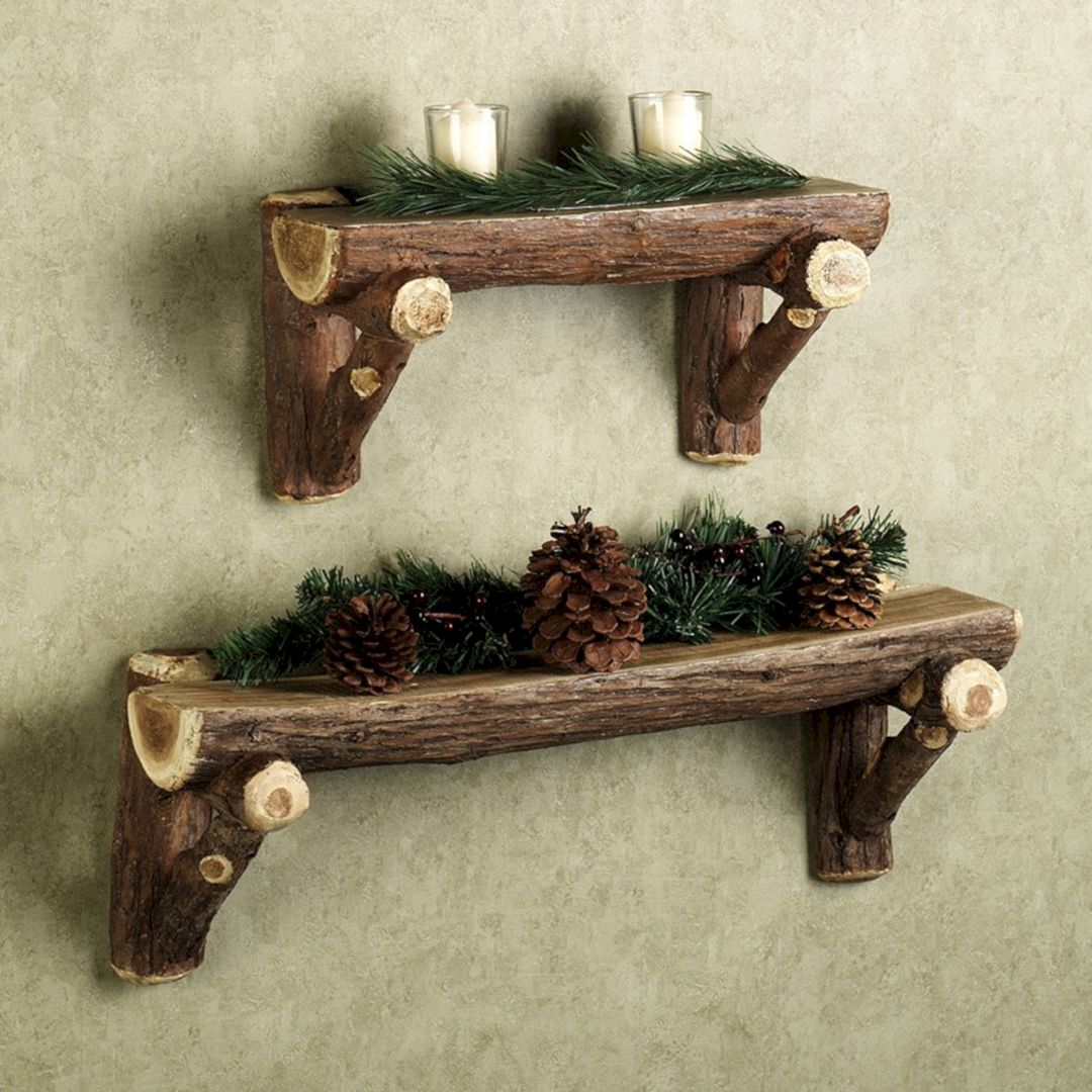 Rustic Timber Log Wall Shelf