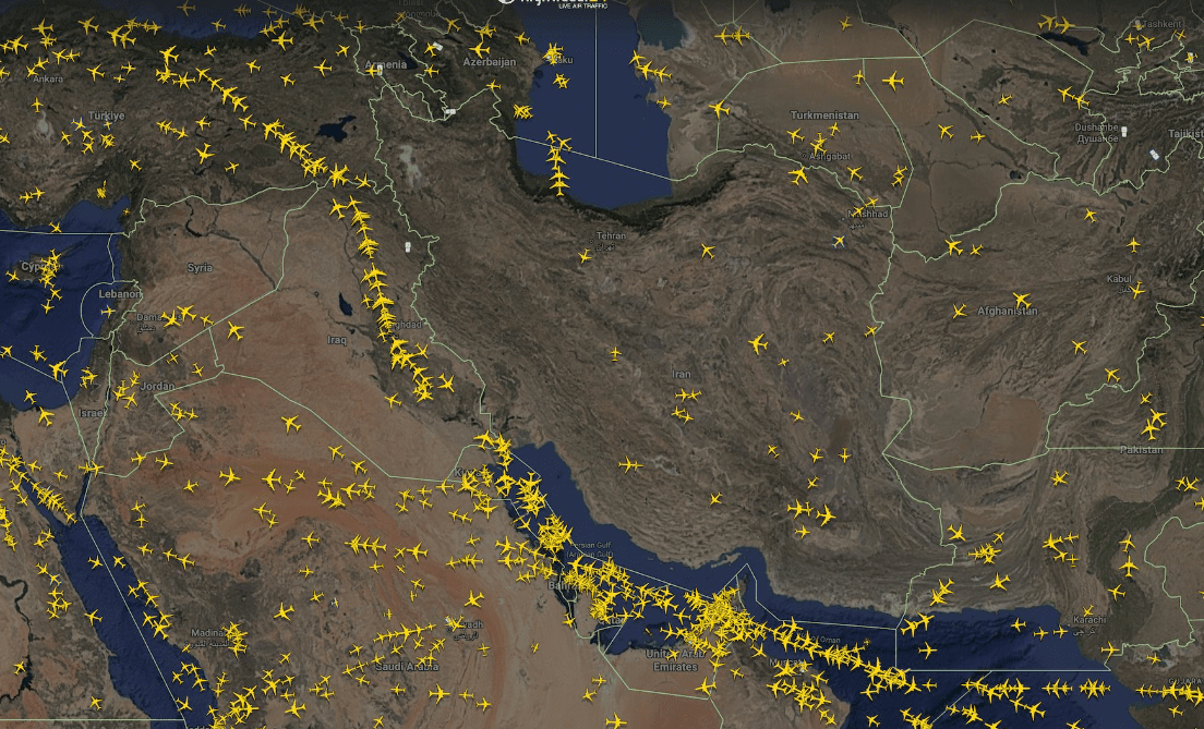 Image of flight tracker of Iranian airspace