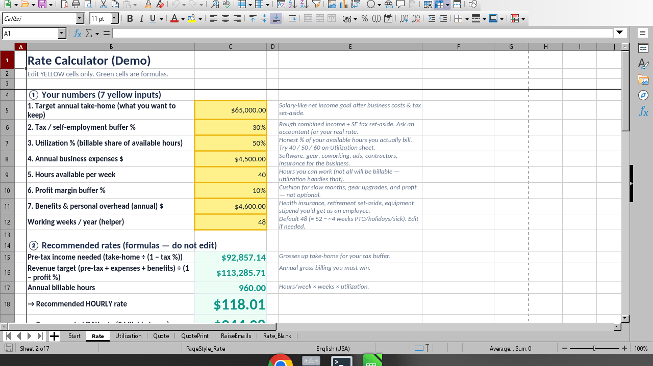 Hourly rate inputs