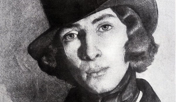 George Sand en costume masculin. Dessin du 19ème siècle.